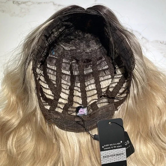 HAIR, 16” Wavy, Center Part, Curtain Bangs, with Eyelashes Ombre to Blonde - Picture 7 of 12